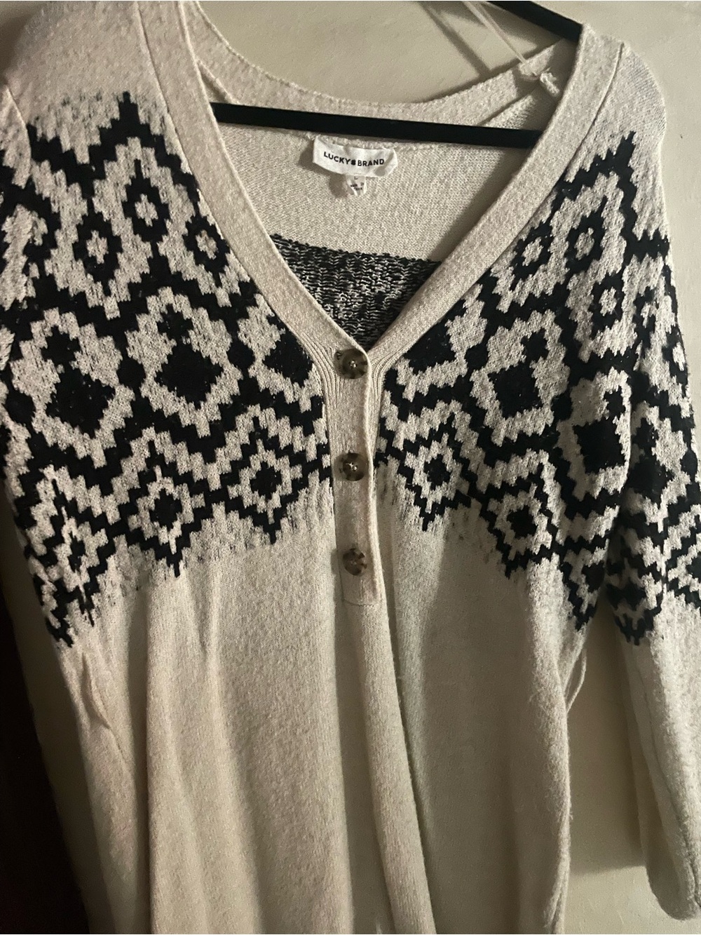 Lucky Brand Cream and Black Fair Isle Belted Knit Cardigan Dress - Picture 6 of 8